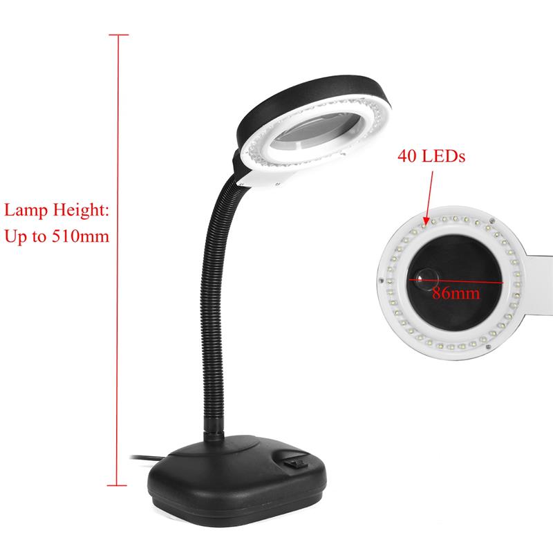 40 LED Lighting Desktop Table Desk Flexible Magnifying Lamp 5X-10X Magnifier