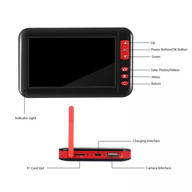 4.3 inch Color Screen HD 1080P Digital Borescope 8MM Camera Diameter Built-in Rechargeable Lithium Battery