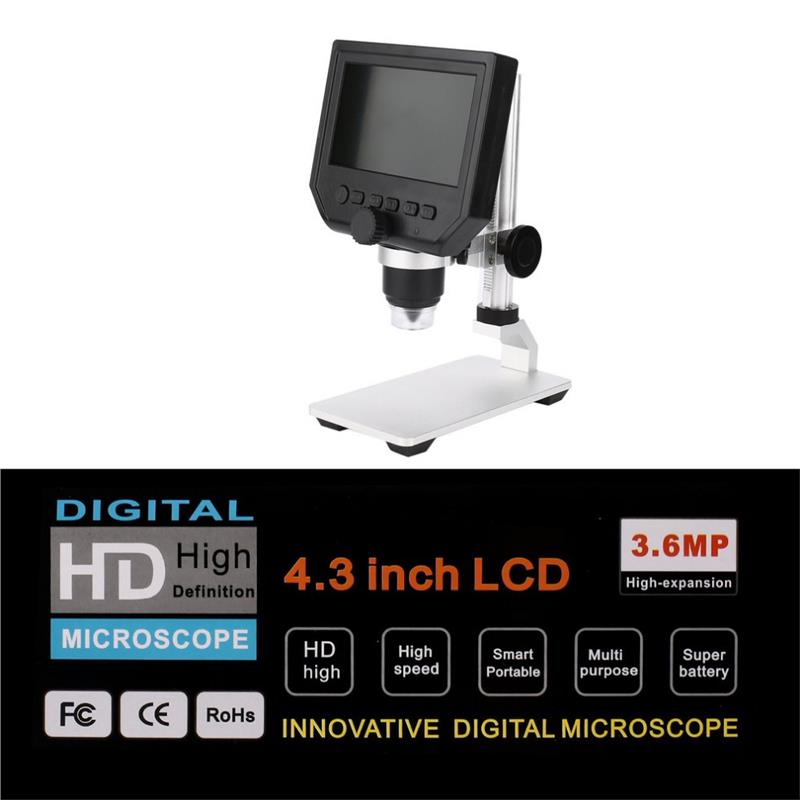 Digital 1-600X 3.6MP 4.3inch HD LCD Display Microscope Continuous Magnifier