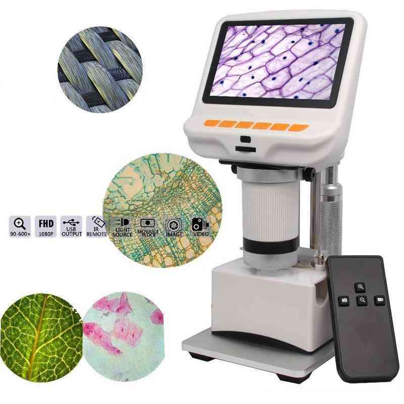 4.3 Inch 600X FHD 1080P Digital USB Microscope Built-in Display Slides Movable Block Fabrics Observation