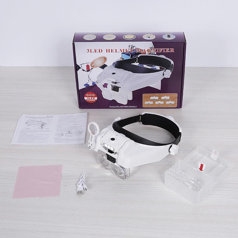 USB Rechargeable Magnifier Headband Magnifier With Illumination 3 LED Magnifier Lam