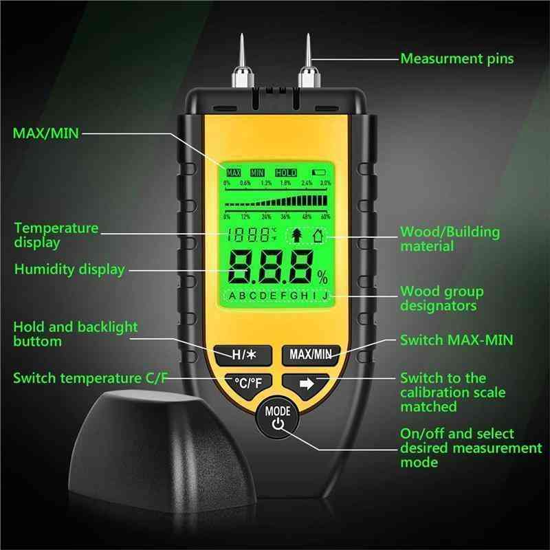 Wood Moisture Meter - Digital Moisture Detector Moisture Tester - (Yellow)