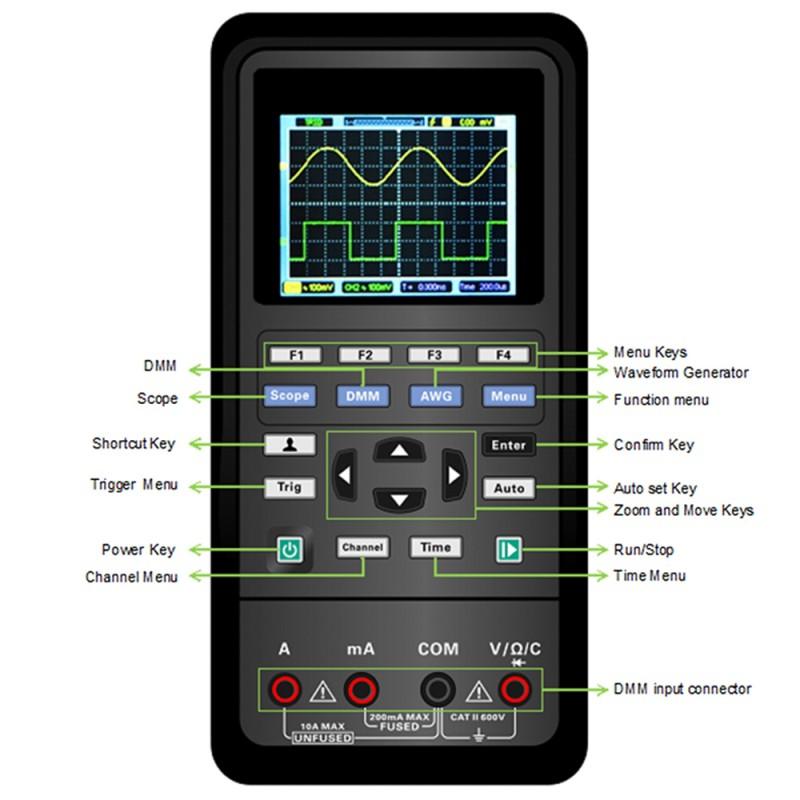 3 in 1 Handheld Digital Oscilloscope + Waveform Generator + Multimeter Dual-channel 2 Channels