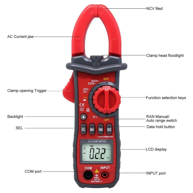 Wire Clamp Digital Multimeter 1999 Counts with LCD Display