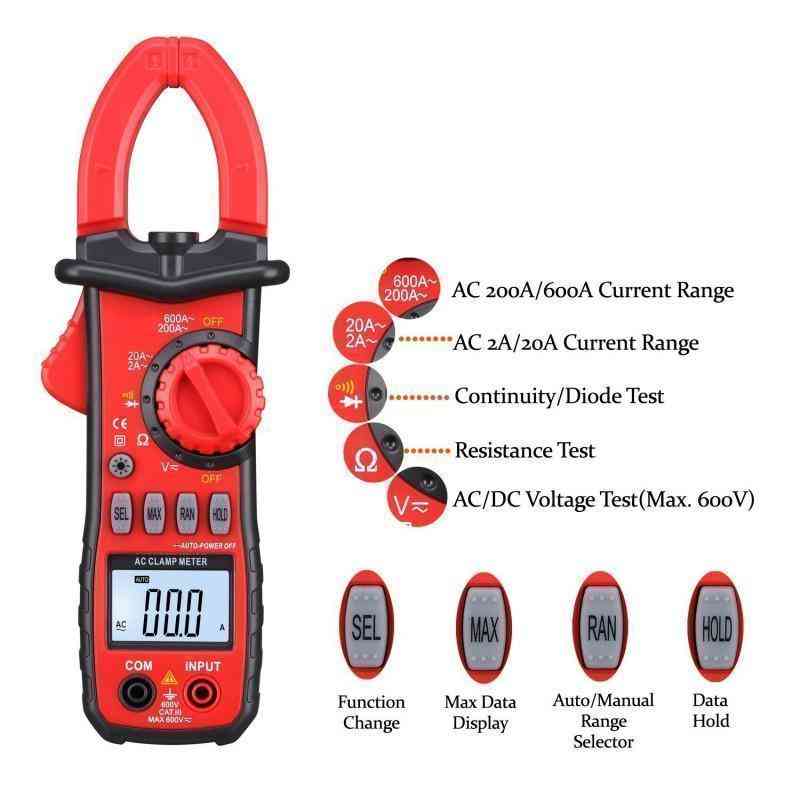 Wire Clamp Digital Multimeter 1999 Counts with LCD Display