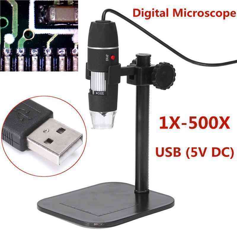 5MP 8 LED USB Digital Camera Microscope Magnifier Lift Stand 1X-500X 5V DC Video